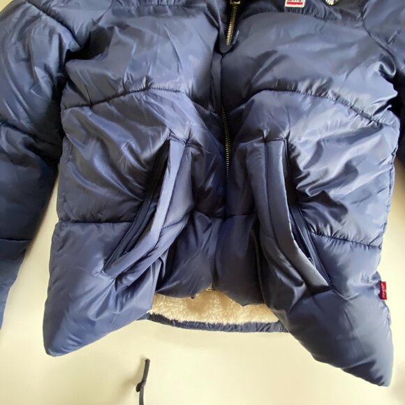 Levi Strauss Women's Puffer Sherpa Jacket Navy Sz M - Picture 11 of 16
